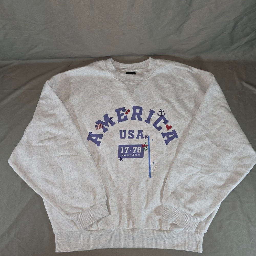 Special Thanks America USA 1776 Graphic Sweatshirt Heather Gray STR011AJRTG L